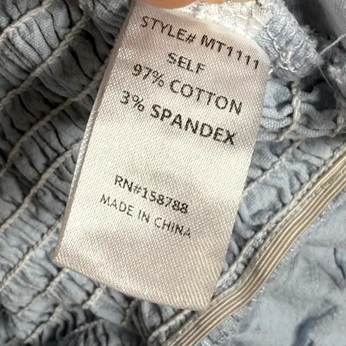 Mable Smocked Crop Top Bow Tie Blouse Puff Sleeve Tie Back Blue Size M Blue Size M