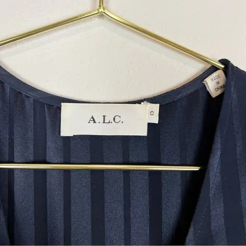 ALC Frank A.L.C. Avi Navy Blue Striped Silk Peplum Midi Dress Size 0