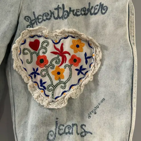 Vintage 90s Jou Jou Heartbreaker Denim Jean Shorts Lace Trim & Heart Patch 9/10 Blue