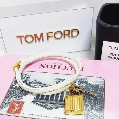 Tom Ford Authentic Patent Ivory & Gold Padlock Anklet / Ankle Bracelet
