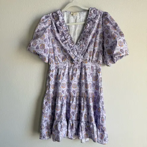 Pink Ripple Paisley‎ Lilac Ruffle Mini Cocktail Dress Women’s Lightweight Size L Purple Size L