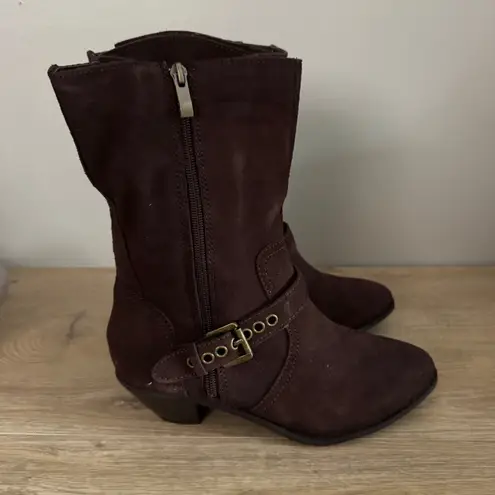 Diane Gilman Brown Suede Western Ankle Boots Womens 7.5W Studded Boho Riding