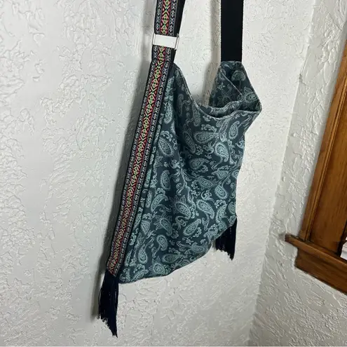 BOHO Paisley & Fringe Crossbody Tote Bag Blue