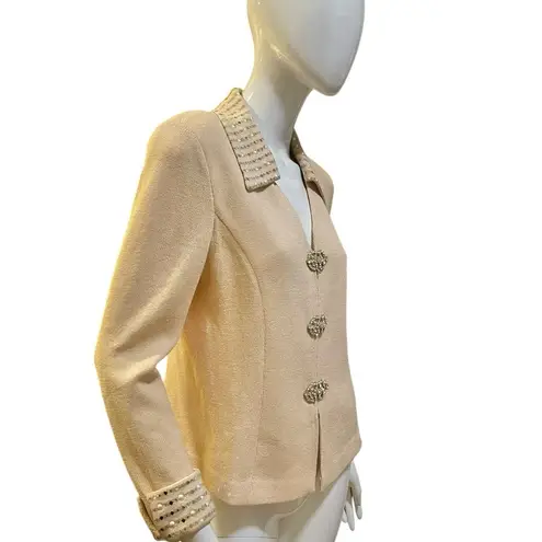 St. John Knit Cream Evening Jacket Rhinestone Pearl Size 8