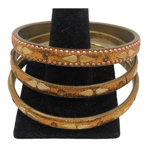 Three Bronze Bohemian Trendy Intricate Decorative Patterns Style Bracelets Brown