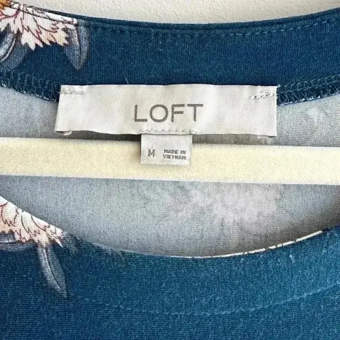 Loft  Blue and Yellow Floral Swing Shift Dress, Casual Knit Dress, Size Medium
