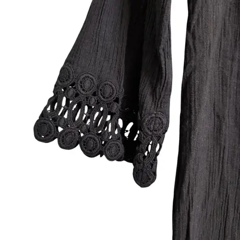 La Blanca Black Crochet V-Neck Crinkle Resort Tunic Cover Up XS