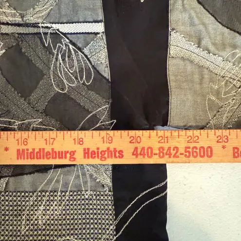 VTG Chico's Design Jacket Black Gray Embroidered Patchwork Art To Wear Size 2 L Size L