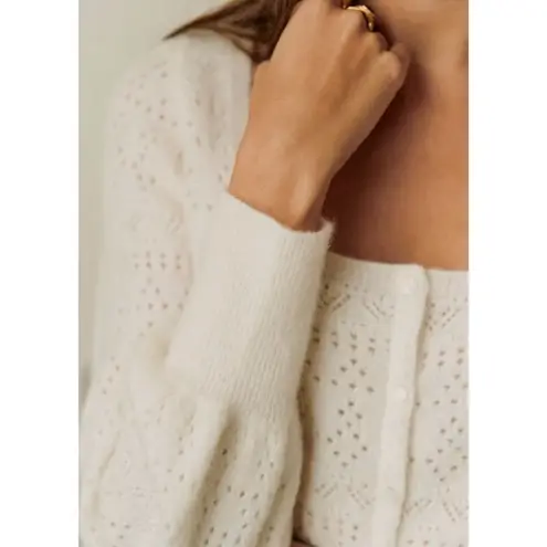 Sézane NWT La Maille Sezane Esmee Cardigan in Ecru Pointelle Mohair Wool Knit Sweater M