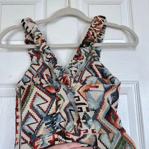 AUTUMN ADEIGBO Keava Sleeveless Tribal Jaquard Criss Cross Back Mini Dress 0 Brown