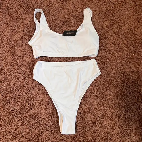 Frederick's of Hollywood White Vedra High Waisted Bikini Set Medium NWT