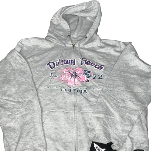 Delray Beach Florida Womens Medium Hoodie Distressed Shark Flower Hoodie Gift Gray
