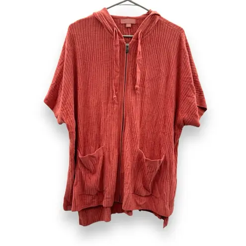 Barefoot Dreams CozyChic Ultra Lite Ribbed Zip Up Poncho in Red/Pink Sz XXS/XS - Image 2