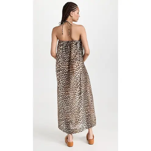 Ganni Sheer Voile Maxi Strap Dress leopard animal print size 34 US 2 XS