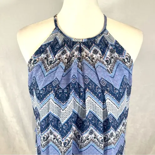 As You Wish Periwinkle blue white and pink chevron print halter sundress size small