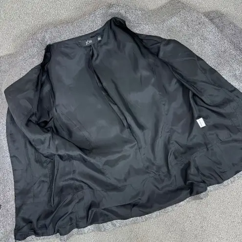 Jon by Teri Jon Open Mock Neck Metallic Belted Topper Jacket Silver Black Size 8