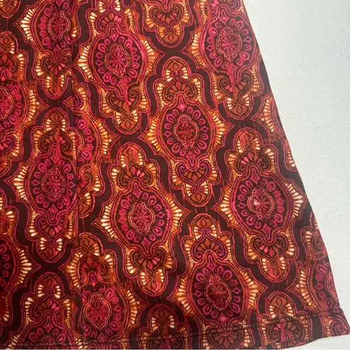 prAna XS Boho Paisley Print A-Line Skirt Red Orange Pink Stretch Waistband