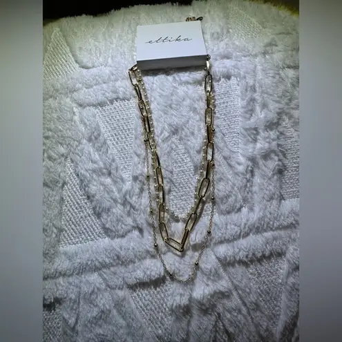 Ettika Layered Necklace Gold Chain Pearl Beaded Statement Jewelry