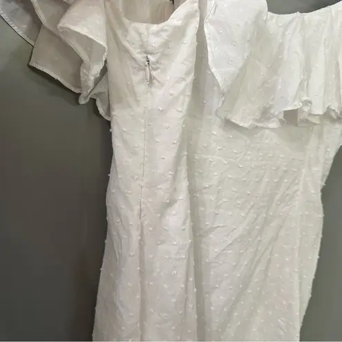 Vanessa Mooney Joelyn Dress Off Shoulder Ruffle White Mini Dress Size M