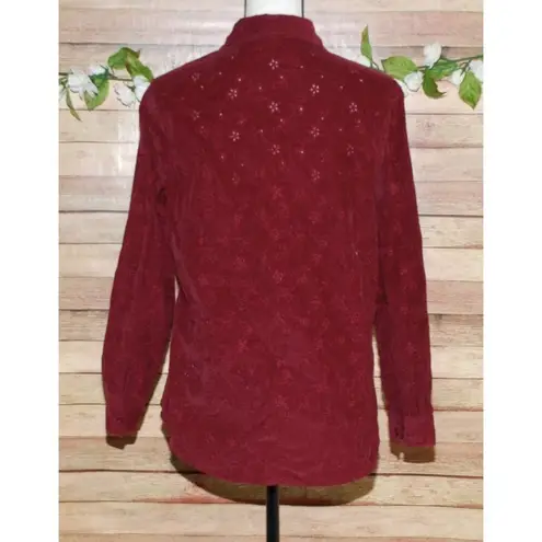lemon grass Size M Burgundy Red Corduroy Floral Embroidered Button Front Shirt