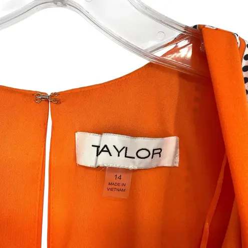 Taylor Stripe Print Orange Fit and Flare Dress Elbow Sleeve V