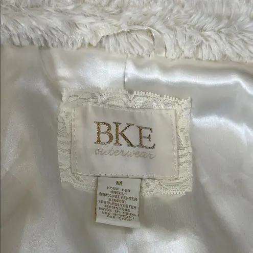 BKE Cream Faux Fur Jacket Jewel Buttons Size Medium