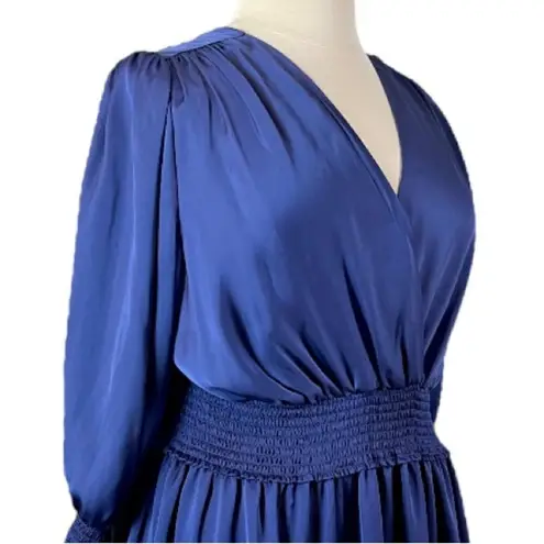 Ophelia Roe Dress V-neck Smocked Waist Ling Sleeves Blue New Satin Women’s XL