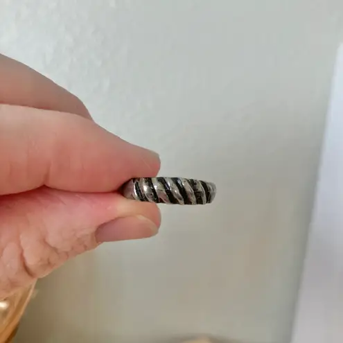 Silver Black Zebra Stripe Neutral Ring Band “Bindi” Twisted Masculine Grunge Jewelry