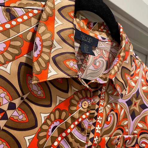 LIKE NEW Rachel Roy Colorful Short Sleeve Tie Front Paisley Swirl Pattern Blouse Orange