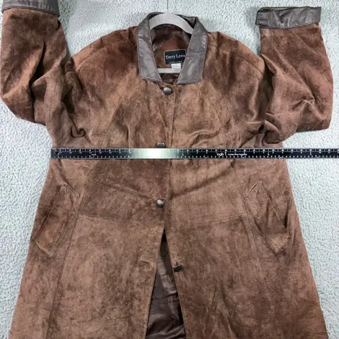 VTG Terry Lewis Leather Suede Jacket Women Large Button Front Classic Luxuries Brown