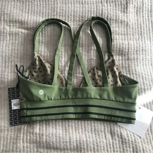 Vimmia Cheetah Print Triangle Sports Bra Strappy Cross Back Olive Green XS New