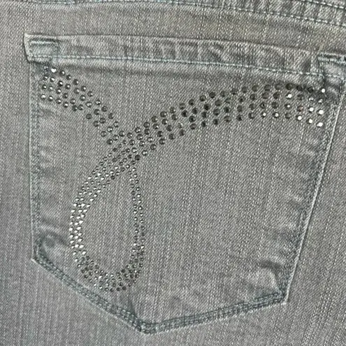 NYDJ Womens Flare Jeans Gray High Rise Stretch Embellished Made in USA 12 Petite