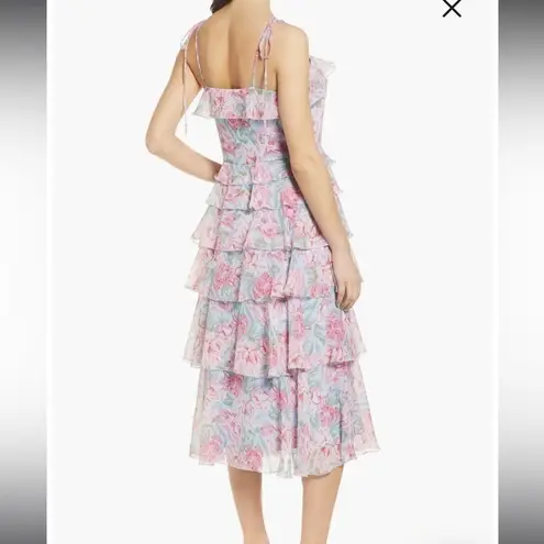 WAYF Essie Tiered Mini Dress In Sky Blue Floral XS