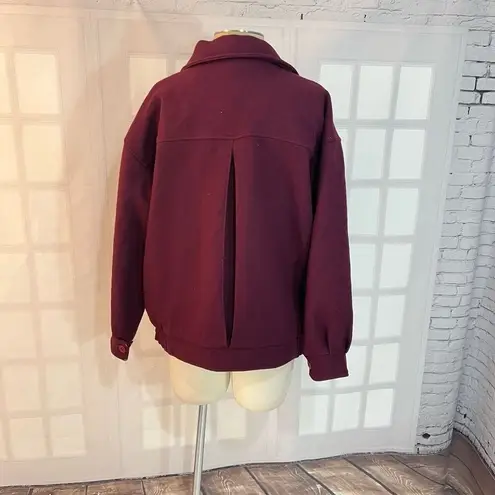 Woolrich Vintage Burgundy 100% Pure Wool Full Zip Bomber Jacket Size Medium
