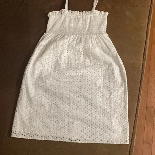 MODA INTERNATIONAL 100% COTTON SUNDRESS W/REMOVABLE STRAPS EYELET FLOWY White