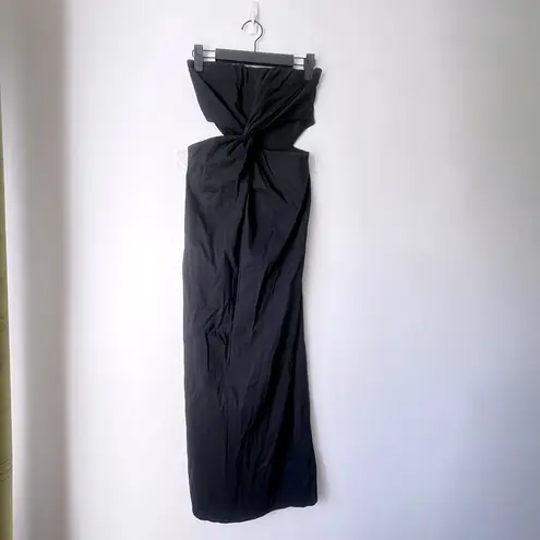 ZARA Black Linen Blend Strapless Twist Front Cut Out Midi Dress XS