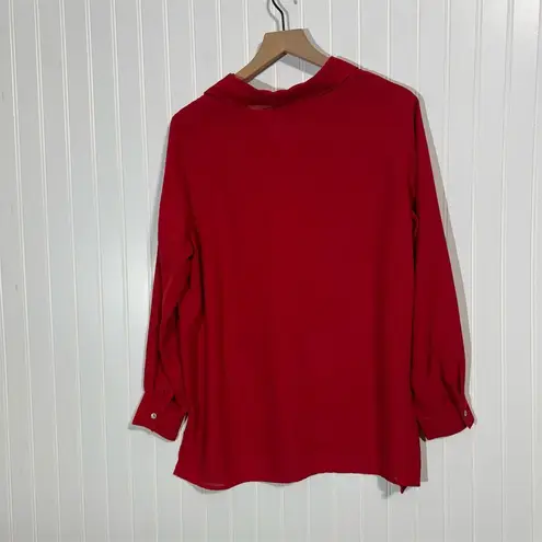 Willow Ridge Red Ruffle Front Blouse LP Long Sleeve Button Down Retro Western Size undefined