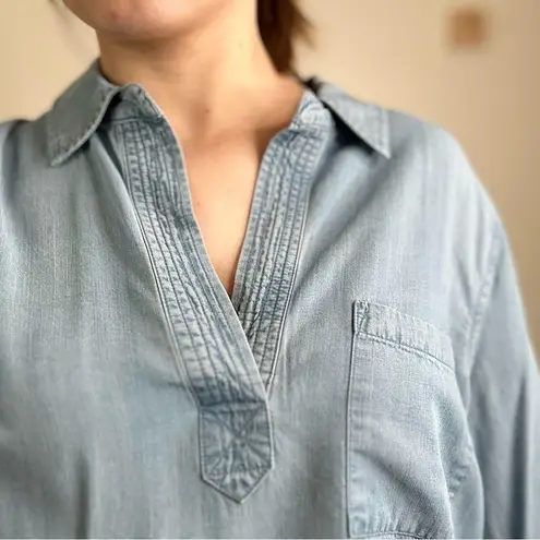 Liverpool Blue Chambray Long Sleeve Collared Blouse