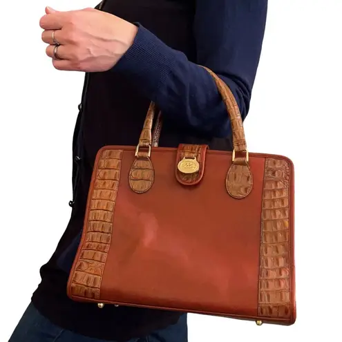 Brahmin Vintage  Brulee Tuscan Satchel - Cognac Leather Croc-Embossed Handbag