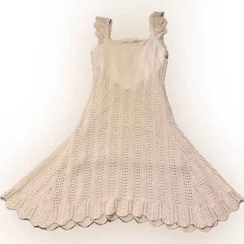 Freshman 1996 Blush Pink Knit Crochet Fit and Flare Midi Cottagecore Dress M Size M