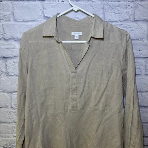 J. Jill Boho Beige Linen Long Sleeve V
