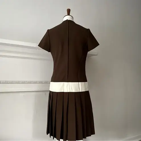 Vintage Womens Dress Small 60s Retro Minimalist Pleated Mod Drop waist Toni Todd Brown