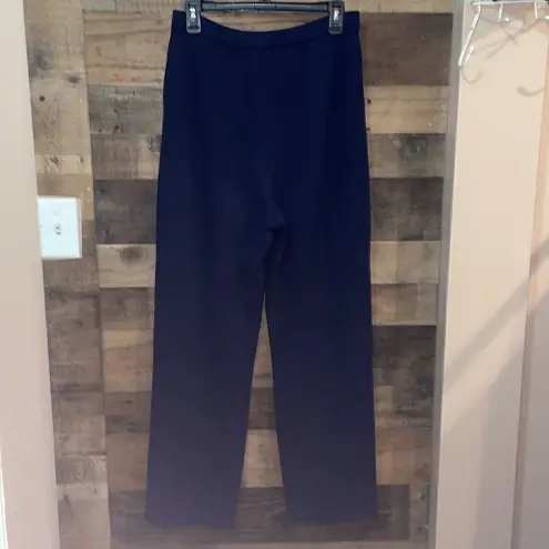 St. John Basics Navy Blue Santana Knit Wide Leg Pleated Pants