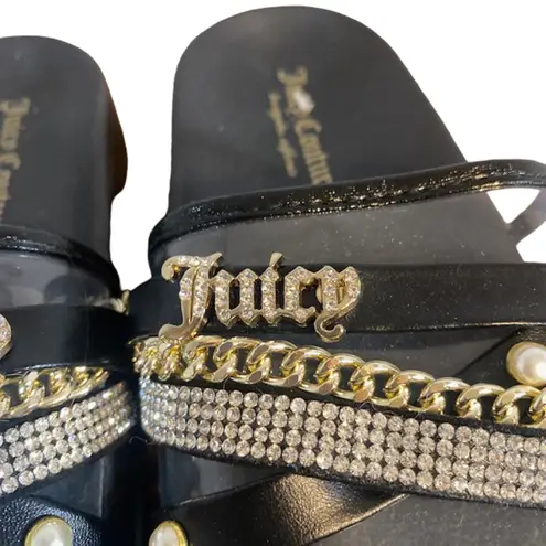 Juicy Couture  Styx Black Embellished Logo Slip On Slides Women Sz 6