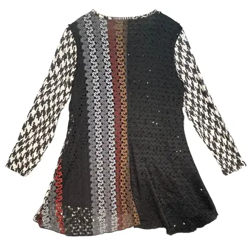 Boho Artsy Patchwork Houndstooth Lagenlook Tunic Top Multicolor Mixed Print S