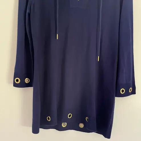 Carmen Marc Valvo NWT Women’s Split Neck 3/4 Sleeve Gold Rings Top Blue Small