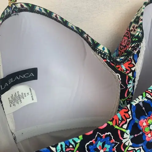 La Blanca womens 14 large one piece swimsuit bathing multicolor halter padded sl