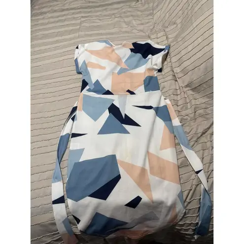 Geometric Patterned Midi Dress with Waist Tie White Size undefined