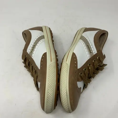 Ecco Hydromax Spikeless Golf Shoes Oxford Wingtip 7.5 EU 38 Tan White Leather