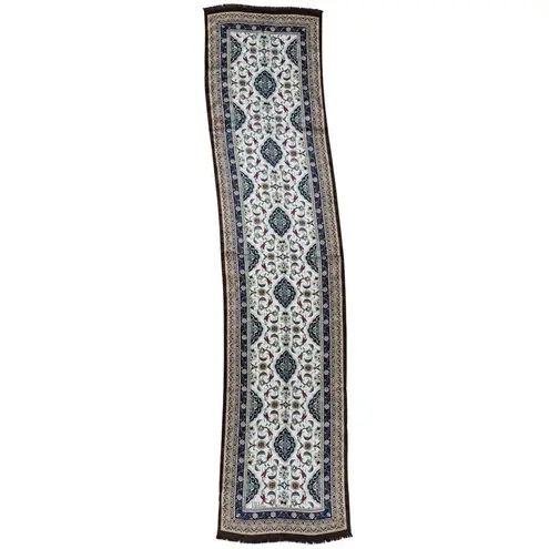 Tilla 100% Silk Scarf Rectangle in Turquoise Rust Floral Border Print Blue